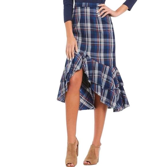 Reba Midi Skirt Size 8 Blue Plaid Ruffles Prairie Rodeo Coachella Festival - Picture 1 of 14
